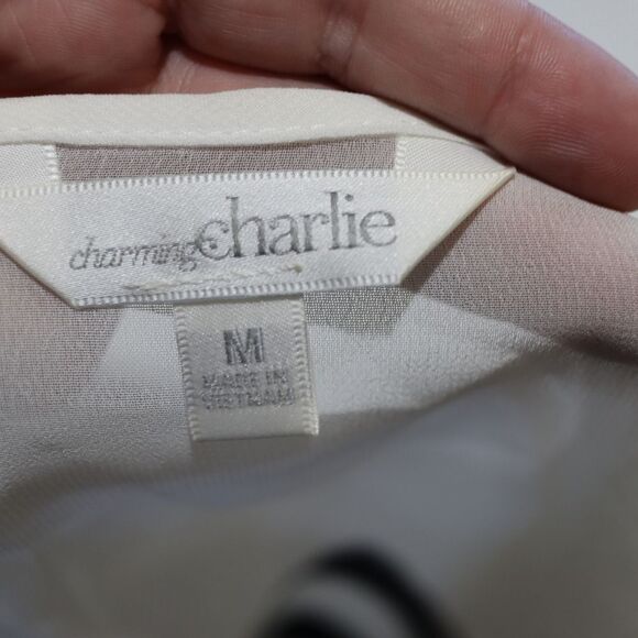 Charming Charlie Black & White Striped Lace Detail Y2K Sleeveless Top Medium - Picture 7 of 8